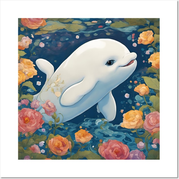 Cute Baby Dolphin Smiling And Swimming In The Ocean Wall Art by LittleBean